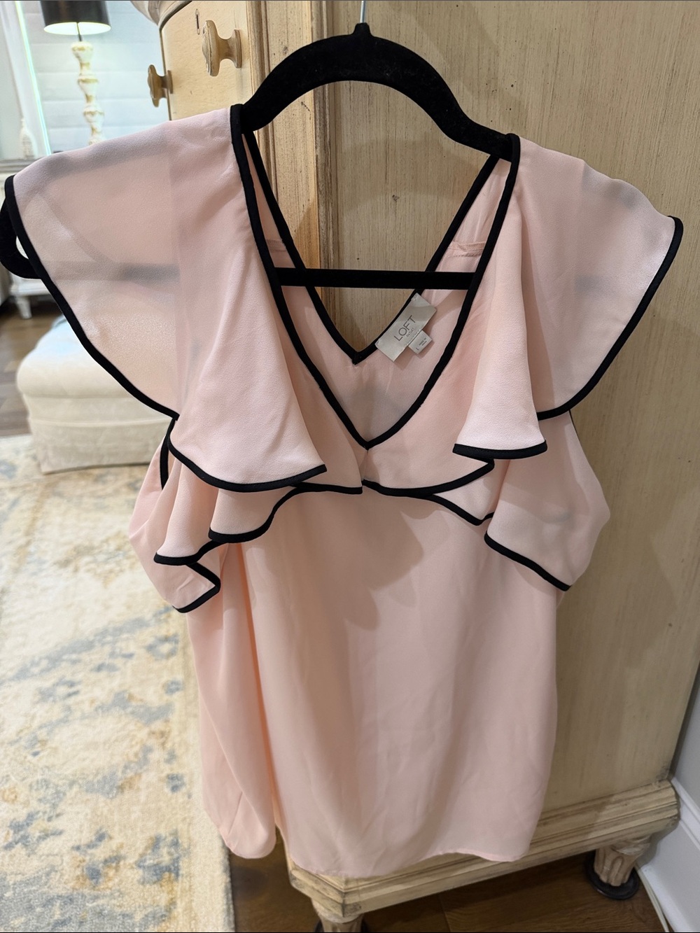 LOFT Pink Ruffle Trim Sleeveless Blouse